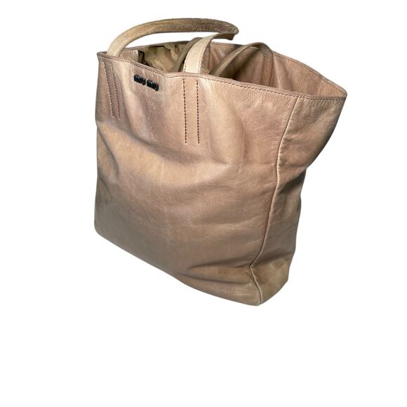 MIU MIU Vitello Leather Tote Brown Tan Large Travel Bag Tote - Picture 3 of 17